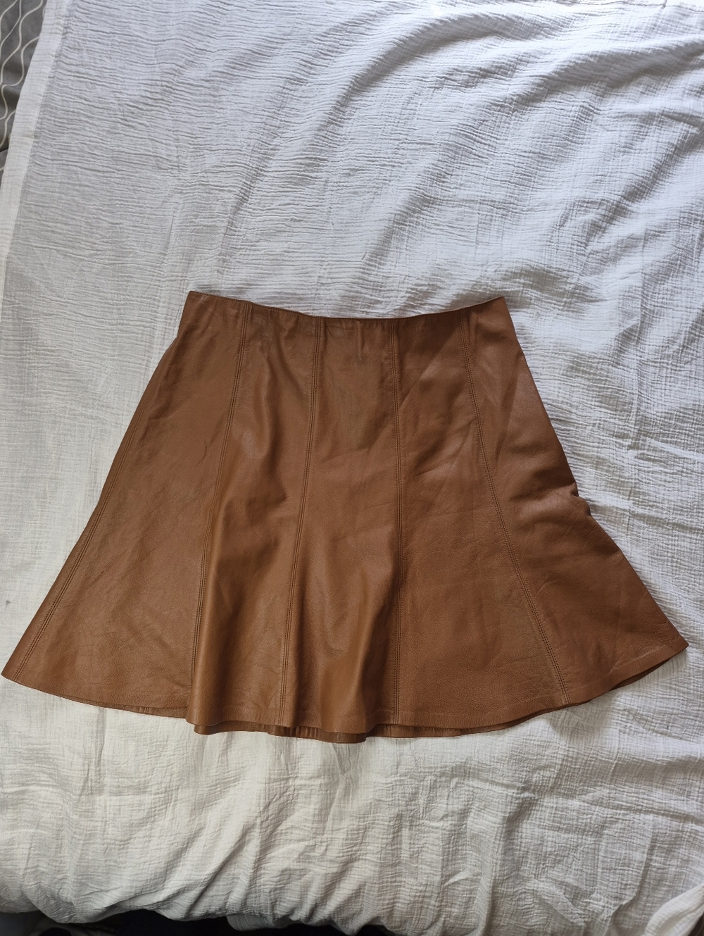 White House Black Market Genuine Leather A-Line Skirt, Rich Brown, Size 14, EUC